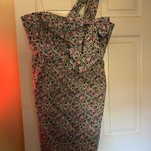 J. Crew One Shoulder Floral Dress - Pink and Black